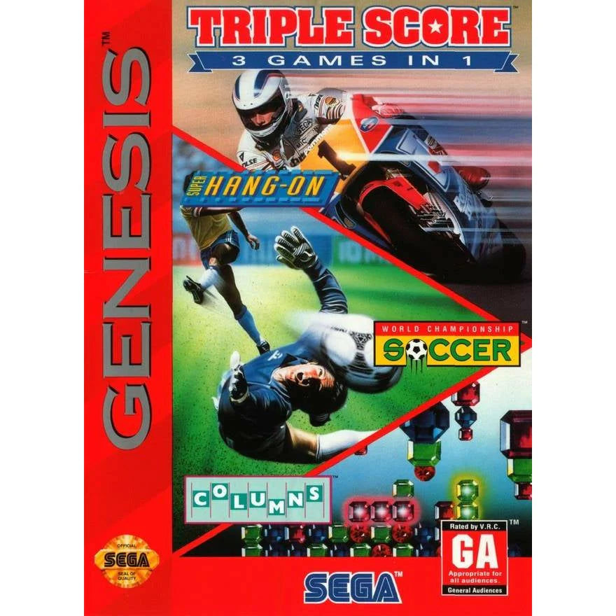 Triple Score: 3 Games in 1: Hang On/World Championship Soccer/Columns - Sega Genesis